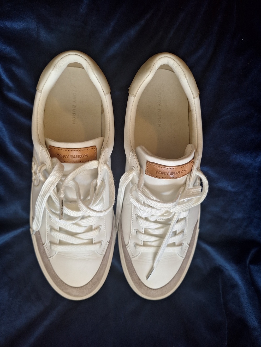 Tory Burch Cream and Taupe Leather Lace-Up Sneakers - Picture 2 of 8